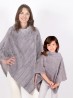 Mom and Kids Diagonal Pattern Faux Fur Poncho 